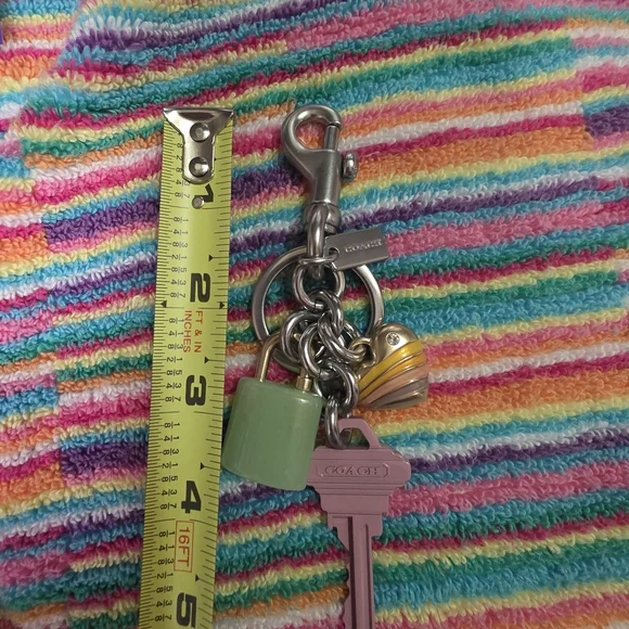 Coach Pink Key Charm with Green Lock and Yellow-Striped Heart - Picture 6 of 6